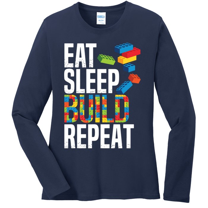 Eat Sleep Build Repeat Building Blocks Bricks Master Builder Ladies Long Sleeve Shirt
