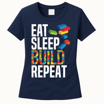 Eat Sleep Build Repeat Building Blocks Bricks Master Builder Womens T-Shirt