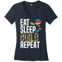 Eat Sleep Build Repeat Building Blocks Bricks Master Builder Women's V-Neck T-Shirt