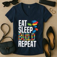 Eat Sleep Build Repeat Building Blocks Bricks Master Builder Women's V-Neck T-Shirt