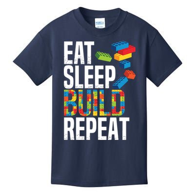 Eat Sleep Build Repeat Building Blocks Bricks Master Builder Kids T-Shirt