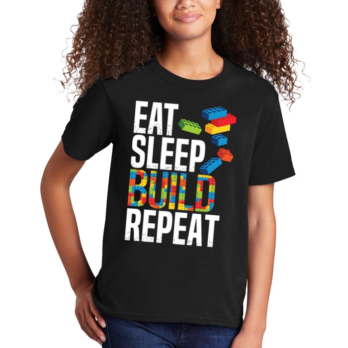 Eat Sleep Build Repeat Building Blocks Bricks Master Builder Kids T-Shirt
