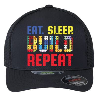 Eat Sleep Build Repeat Building Funny Builders Flexfit Unipanel Trucker Cap
