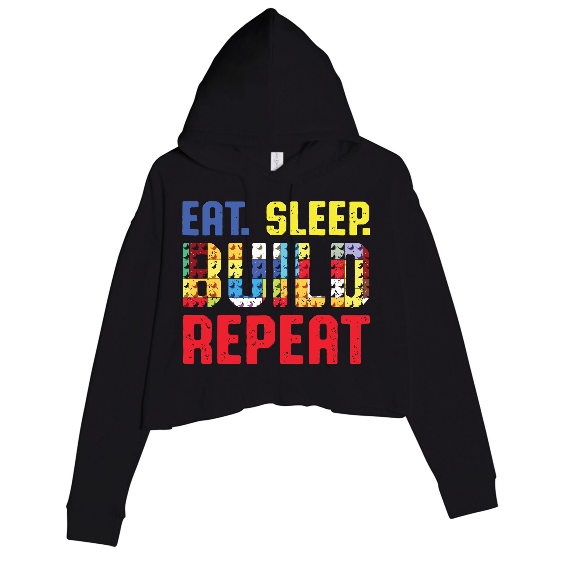 Eat Sleep Build Repeat Building Funny Builders Crop Fleece Hoodie