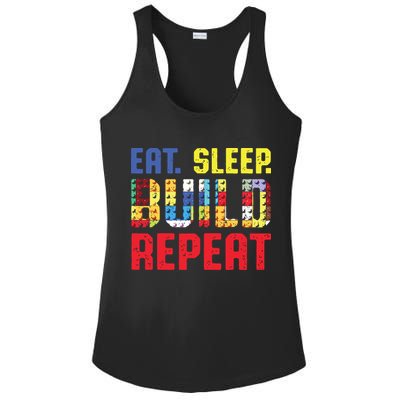 Eat Sleep Build Repeat Building Funny Builders Ladies PosiCharge Competitor Racerback Tank