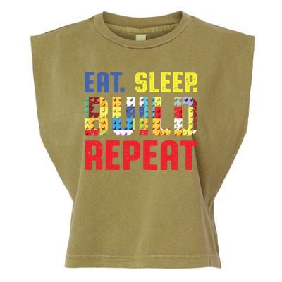 Eat Sleep Build Repeat Building Funny Builders Garment-Dyed Women's Muscle Tee