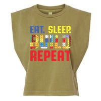 Eat Sleep Build Repeat Building Funny Builders Garment-Dyed Women's Muscle Tee