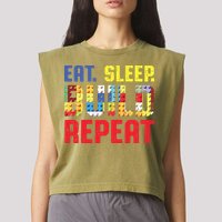 Eat Sleep Build Repeat Building Funny Builders Garment-Dyed Women's Muscle Tee