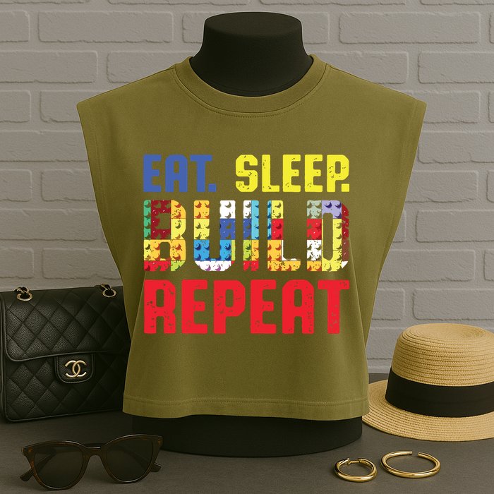 Eat Sleep Build Repeat Building Funny Builders Garment-Dyed Women's Muscle Tee