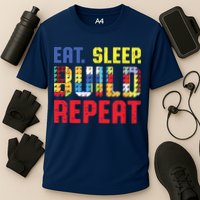Eat Sleep Build Repeat Building Funny Builders Cooling Performance Crew T-Shirt