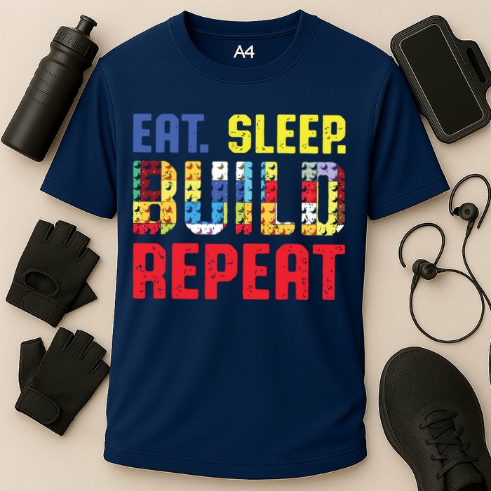 Eat Sleep Build Repeat Building Funny Builders Cooling Performance Crew T-Shirt