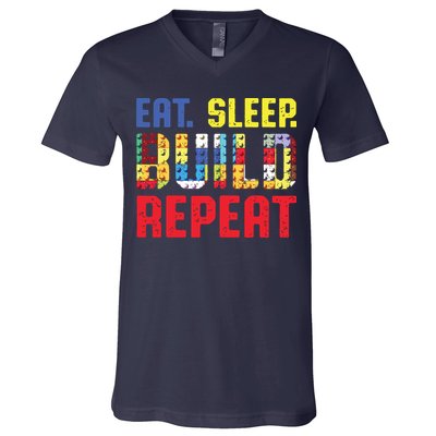 Eat Sleep Build Repeat Building Funny Builders V-Neck T-Shirt