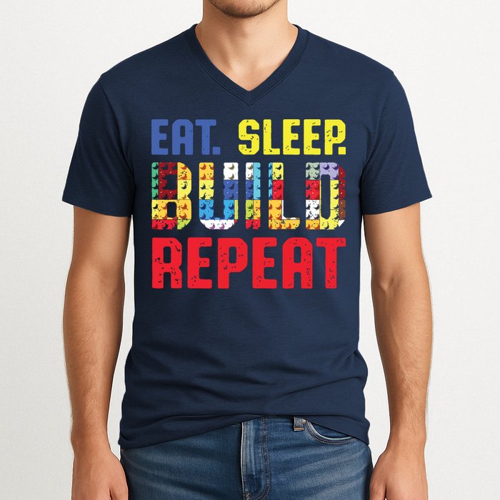 Eat Sleep Build Repeat Building Funny Builders V-Neck T-Shirt