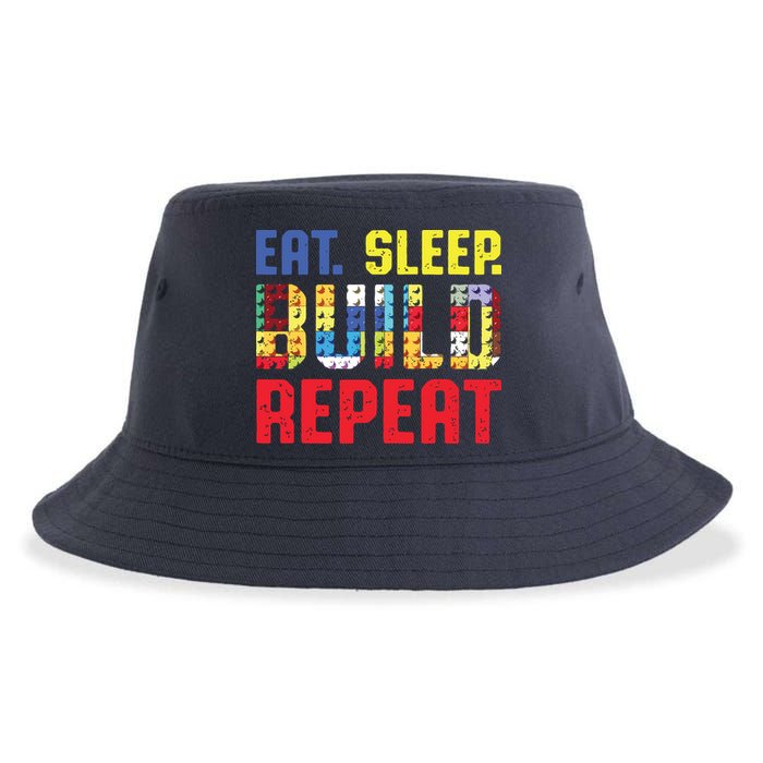 Eat Sleep Build Repeat Building Funny Builders Sustainable Bucket Hat