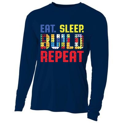 Eat Sleep Build Repeat Building Funny Builders Cooling Performance Long Sleeve Crew
