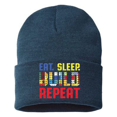 Eat Sleep Build Repeat Building Funny Builders Sustainable Knit Beanie