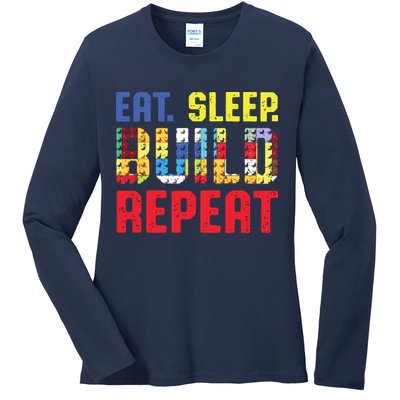 Eat Sleep Build Repeat Building Funny Builders Ladies Long Sleeve Shirt
