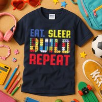 Eat Sleep Build Repeat Building Funny Builders Kids T-Shirt