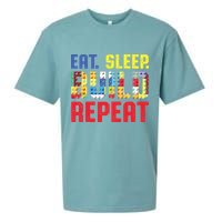 Eat Sleep Build Repeat Building Funny Builders Sueded Cloud Jersey T-Shirt