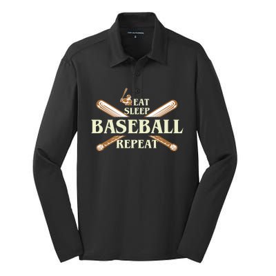 Eat Sleep Baseball Repeat Silk Touch Performance Long Sleeve Polo