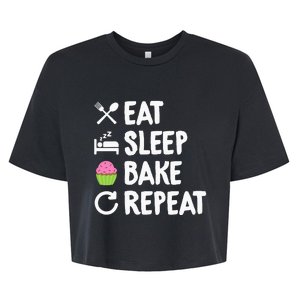 Eat Sleep Bake Repeat Bakery Funny Best Baker Bella+Canvas Jersey Crop Tee