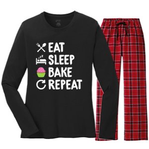 Eat Sleep Bake Repeat Bakery Funny Best Baker Women's Long Sleeve Flannel Pajama Set 