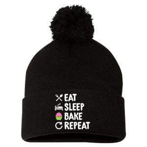 Eat Sleep Bake Repeat Bakery Funny Best Baker Pom Pom 12in Knit Beanie