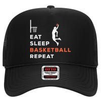 Eat Sleep Basketball Repeat Player Coach Hooper High Crown Mesh Back Trucker Hat