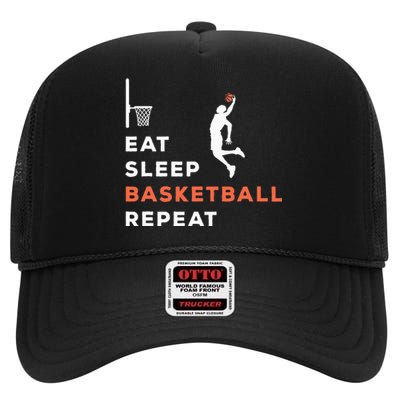 Eat Sleep Basketball Repeat Player Coach Hooper High Crown Mesh Back Trucker Hat