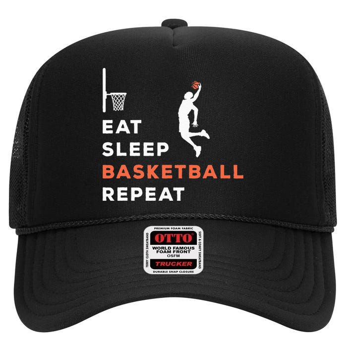 Eat Sleep Basketball Repeat Player Coach Hooper High Crown Mesh Back Trucker Hat