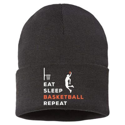 Eat Sleep Basketball Repeat Player Coach Hooper Sustainable Knit Beanie