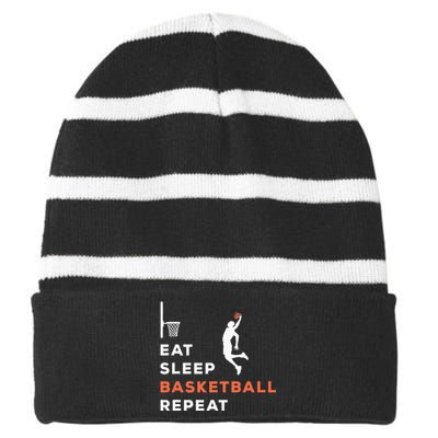 Eat Sleep Basketball Repeat Player Coach Hooper Striped Beanie with Solid Band