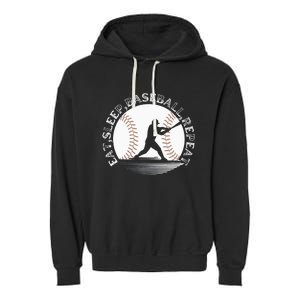 Eat Sleep Baseball Repeat Baseball Player Garment-Dyed Fleece Hoodie