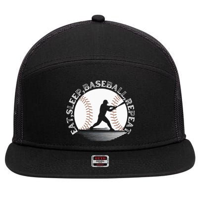 Eat Sleep Baseball Repeat Baseball Player 7 Panel Mesh Trucker Snapback Hat