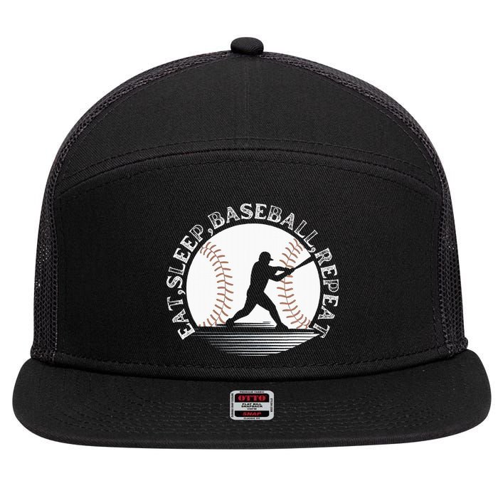 Eat Sleep Baseball Repeat Baseball Player 7 Panel Mesh Trucker Snapback Hat