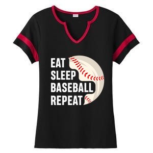 EAT SLEEP BASEBALL REPEAT Baseball Player Ladies Halftime Notch Neck Tee