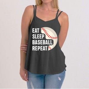 EAT SLEEP BASEBALL REPEAT Baseball Player Women's Strappy Tank