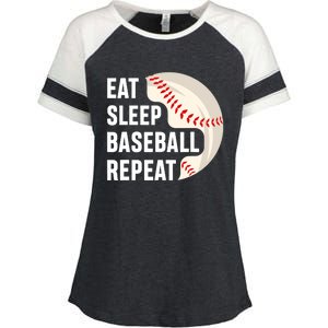 EAT SLEEP BASEBALL REPEAT Baseball Player Enza Ladies Jersey Colorblock Tee