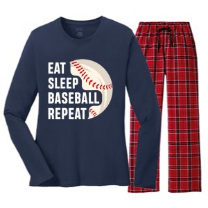 EAT SLEEP BASEBALL REPEAT Baseball Player Women's Long Sleeve Flannel Pajama Set 