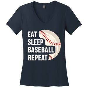 EAT SLEEP BASEBALL REPEAT Baseball Player Women's V-Neck T-Shirt