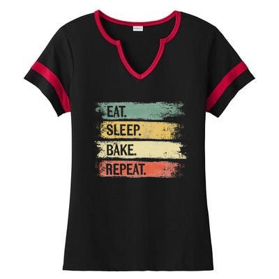 Eat Sleep Bake Repeat Pastry Chef Gifts Baker Bakery Baking Ladies Halftime Notch Neck Tee