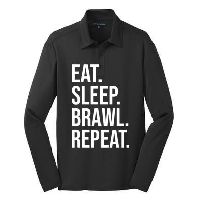 Eat Sleep Brawl Repeat Brawler Funny Video Gamer Meaningful Gift Silk Touch Performance Long Sleeve Polo