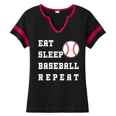 Eat Sleep Baseball Repeat Ladies Halftime Notch Neck Tee