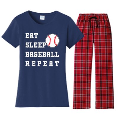 Eat Sleep Baseball Repeat Women's Flannel Pajama Set