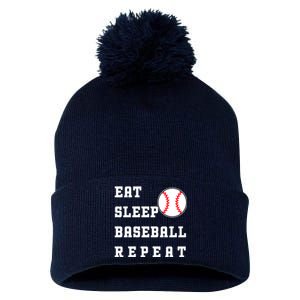 Eat Sleep Baseball Repeat Pom Pom 12in Knit Beanie