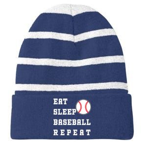 Eat Sleep Baseball Repeat Striped Beanie with Solid Band