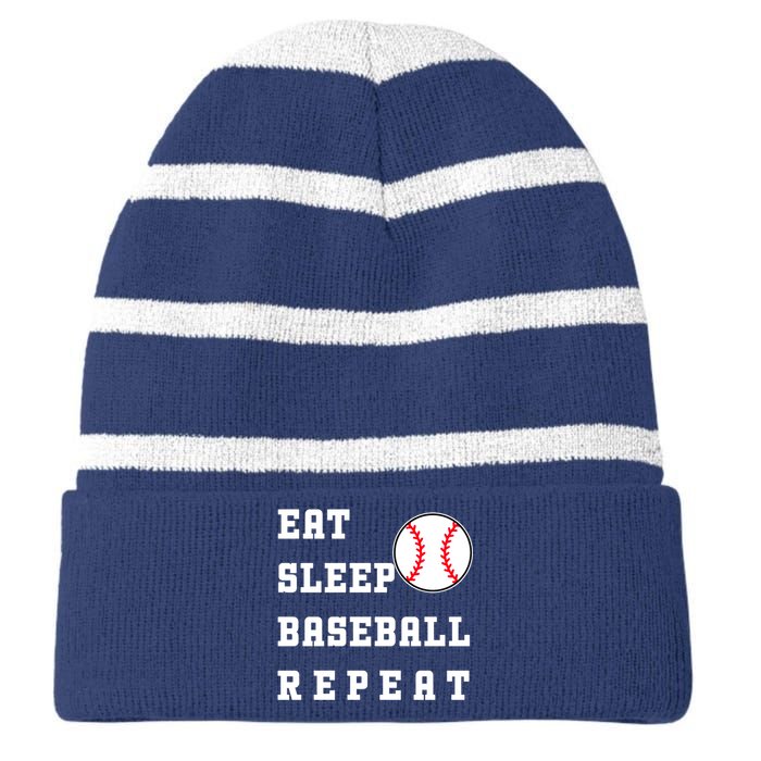 Eat Sleep Baseball Repeat Striped Beanie with Solid Band