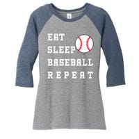 Eat Sleep Baseball Repeat Women's Tri-Blend 3/4-Sleeve Raglan Shirt