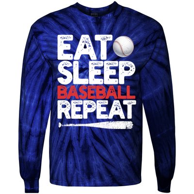 Eat Sleep Baseball Repeat Catcher Pitcher Baseball Tie-Dye Long Sleeve Shirt