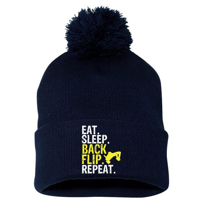 Eat Sleep Back Flip Repeat Acrobat Gymnastics Gift Pom Pom 12in Knit Beanie